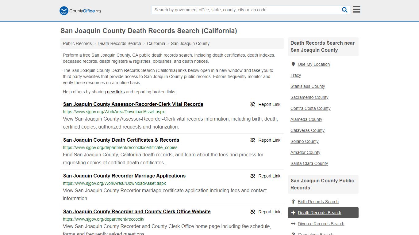 San Joaquin County Death Records Search (California) - County Office