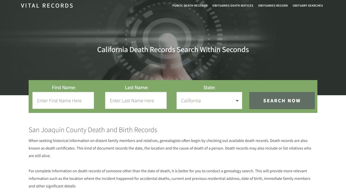 San Joaquin County Death Records |Enter Name and Search